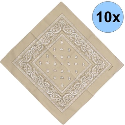 Fako Fashion - Bandana - Hoofddoek - Mondbescherming - Zakdoek - Paisley - Beige - 10 Stuks