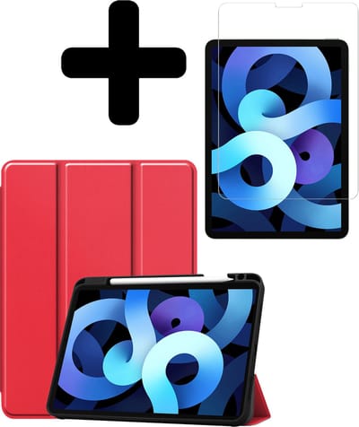 Hoesje - Geschikt voor Apple iPad Air 5 (2022) - 10.9 inch - 5e Generatie - M1 - Met Screenprotector - Trifold Bookcase Hoes - Hard Cover Case - Met Uitsparing Geschikt voor Apple Pencil - Hardcover Book - Tablethoes - Rood