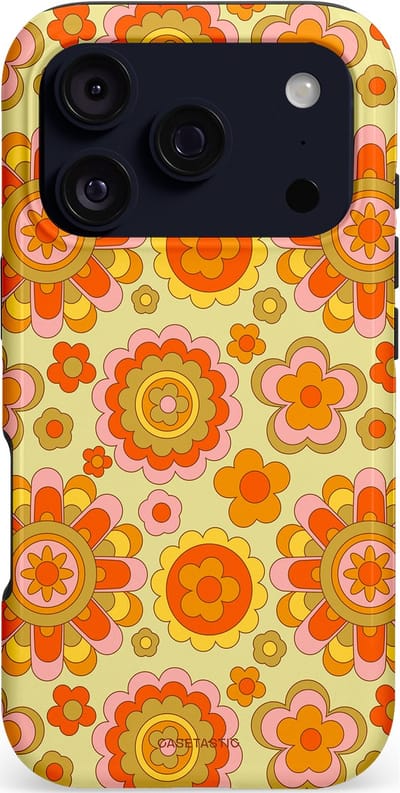 Casetastic hoesje geschikt voor Apple iPhone 17 Pro - MagSafe - Dubbellaagse bescherming - Retro Oranje Bloemen - Fashion Case - Oranje Goud Beige