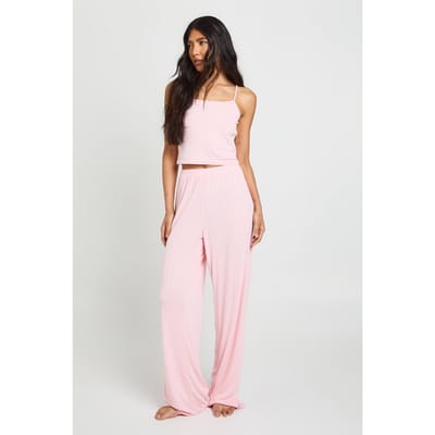 boohoo Dames Tall Pointelle Hemd En Wijde Pyjama Broek Set | Baby Roze | Maat: 40