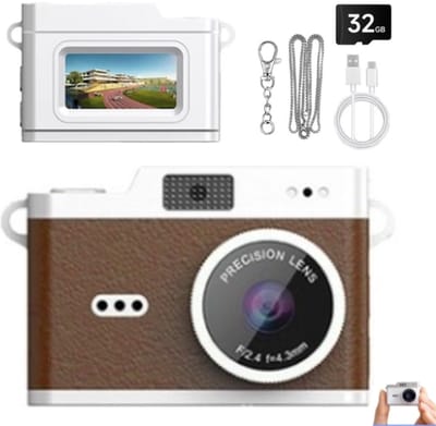 Mini Digitale Camera - met display - Digitale Camera - Digitale Kindercamera - 12MP 1080P FHD - met 32GB en Lanyard - draagbare - met flitser en meerdere filtermodi - draagbaar foto- en video-opnameapparaat - Camera voor Kinderen en Volwassen - bruin