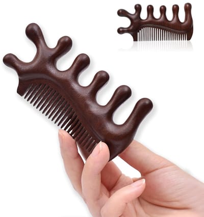 Dailygoods- Gua Sha Kam van Groen Sandelhout - Houten Kam - Hoofdhuidmassage - Haarverzorging - Antiklit - Natuurlijk Geurend - Haarverzorgingskam