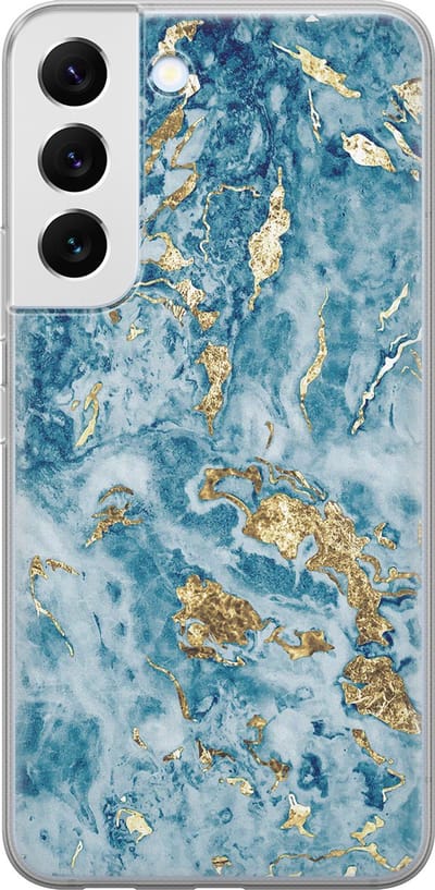 Leuke Telefoonhoesjes - Hoesje geschikt voor Samsung Galaxy S22+ - Goud blauw marmer - Soft case - TPU - Marmer - Blauw