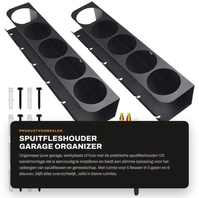Dailygoods- Spuitfleshouder - 2 Stuks - Wandmontage - Rekorganizer - Duurzaam Koolstofstaal - Ruimtebesparend Ontwerp - Geschikt voor 5 Flessen - Opbergrek