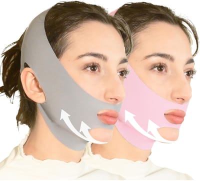 V-lijn liftmasker kinband voor slapen, faceliftband, kinband, kaaklijnvormer, kaakband, dubbele kinverkleiner, facelifttape en snurkoplossing (grijs en roze)