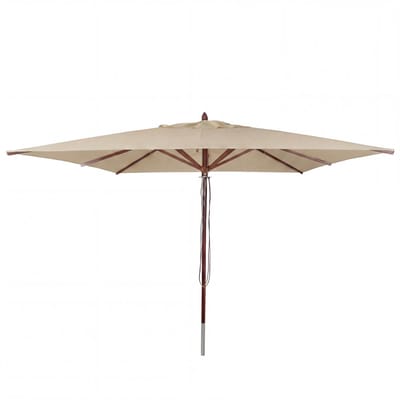 Horeca-parasol van hout MCW-C57b, tuinparasol, polyester/hout 29 kg, vierkant 4x4 m, met touwbediening, schokbestendig ~ crème