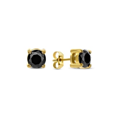 Frank 1967 7FE-0015 Stalen Oorknoppen met Zirkonia 6mm - Heren - Rond - Zwart - Vintage Goudkleurig