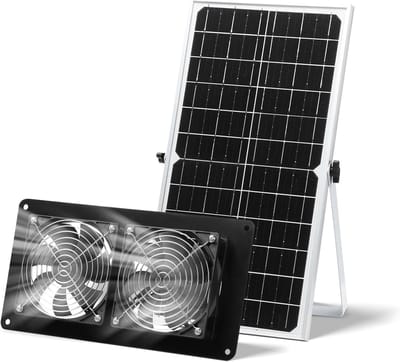 Thijox - Ventilator op Zonne-energie 15W - 9,84 ft Waterdichte Dubbele Uitlaatventilator voor Kippenhokken, Schuren, Huisdierhuizen en Broeikassen - E