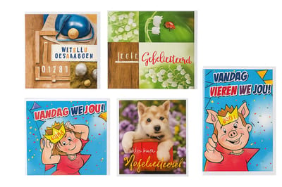 Wenskaart Gefeliciteerd - set van 5 - 5 assorti