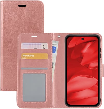 Hoesje - Met Pasjeshouder - Geschikt voor Google Pixel 9a - Luxe Bookcase Portemonee - Flip Case - Kunstleer Book Case - Flipcase - Book Cover - Walletcase - Portemonneehoes - Rosé goud