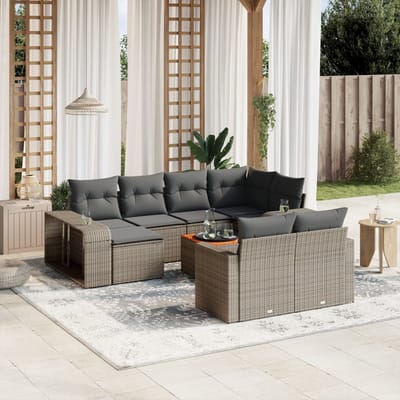 vidaXL - 11-delige - Loungeset - met - kussens - poly - rattan - grijs