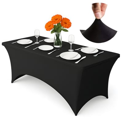 Tafelhoes Stretch 180 cm – Catering Tafelkleed – Rechthoekig – Polyester Spandex – Zwart