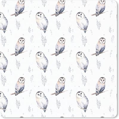 Muismat 20x20 cm - Mousepad Winter - Patroon - Uil - Muismatten - Kerst - Cadeau - Kerstcadeau voor mannen en voor vrouwen