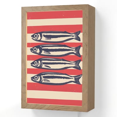 Wandlamp 20x30 cm - Oplaadbaar - Sardines - Rood en beige strepen - Wandlampen binnen woonkamer - Slaapkamer lamp met kabel - Decoratieve nachtlamp - Vloerlamp snoer