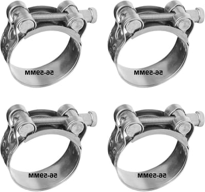 Set van 4 Duurzame T-Bolt Slangklemmen 56-59MM voor Uitlaat en Slangen - Betrouwbare Bevestiging voor Diverse Toepassingen, Ideaal voor Auto en Motor