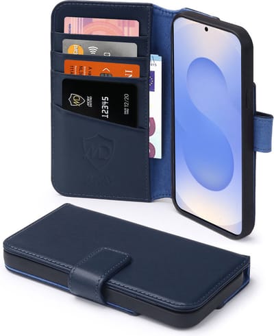 MobyDefend Hoesje - Geschikt voor Samsung Galaxy S25 Plus (S25+) - Luxe Leren Wallet Bookcase - Blauw