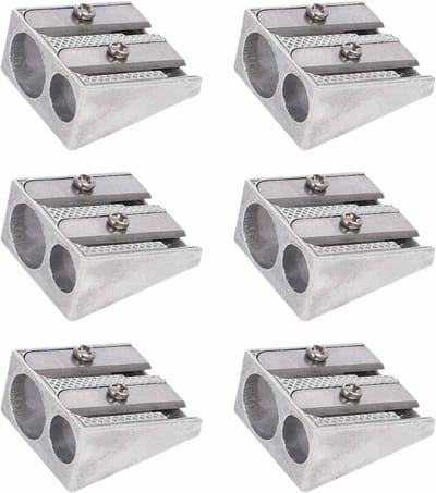 6 Pack metalen puntenslijper met dubbel gat - compact formaat voor school en kantoor gebruik