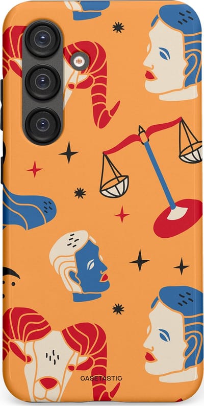 Casetastic hoesje geschikt voor Samsung Galaxy S25 - Dubbellaagse bescherming - Zodiac in lijn - Fashion Case - Okergeel Terracotta Zand Rood