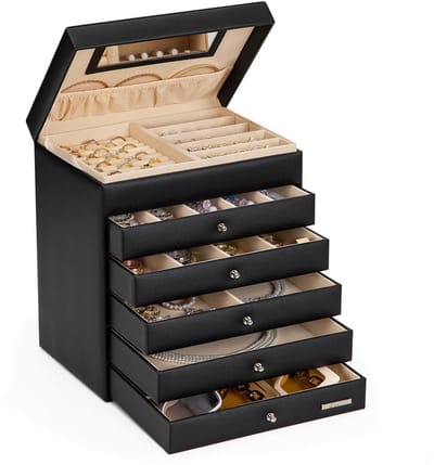 Dailygoods- Sieradendoos met Spiegel - Sieradenkoffer - 5 Lades - Opbergruimte - Organisatie - Schuifladen voor Sieraden