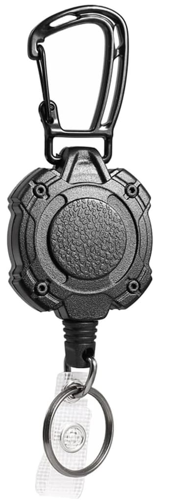 Fako Bijoux - Robuuste Uittrekbare Sleutelhanger Met Koord - Met Karabijnhaak En Badgehouder - Cirkel - 80 cm Stalen Koord - Heavy Duty Sleutelhanger - Stevige ID-Haspel Voor Werk En Evenementen