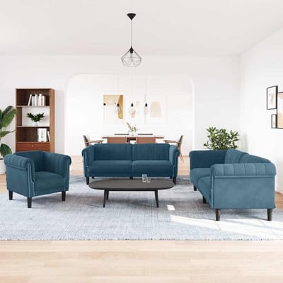 vidaXL - 3-delige - Loungeset - fluweel - blauw