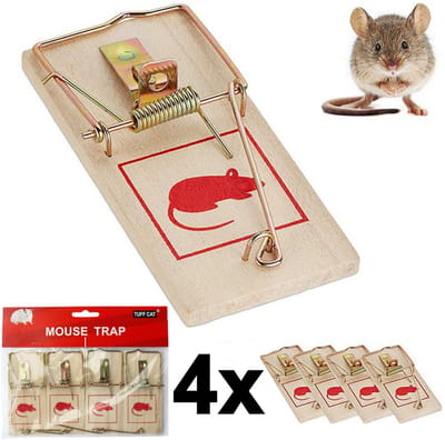 Decopatent - 4 Stuks Houten Muizenvallen - Muizenklemmen - Voor Binnen en Buiten - 100% Pakkans - Muizenverjager - Zonder Muizengif