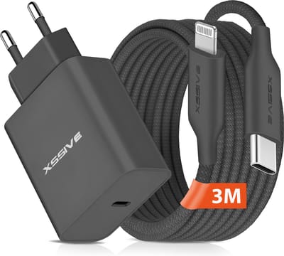 USB C Adapter met Oplader Kabel 3 Meter geschikt voor Apple Lightning, iPhone, iPad en AirPods - 25W Snellader