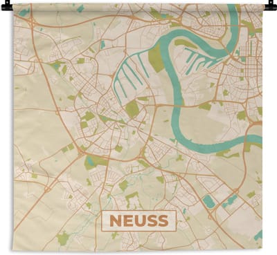 Wandkleed - Wanddoek - Neuss - Plattegrond - Kaart - Vintage - Stadskaart - 180x180 cm - Wandtapijt