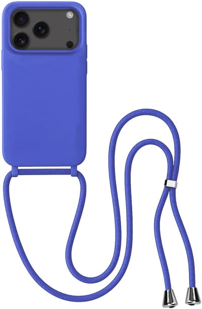 Hoes Geschikt voor iPhone 17 Pro / 18 Pro Hoesje Met Koord - Telefoonhoesje Geschikt voor iPhone 17 Pro / 18 Pro Backcover Met Afneembaar Koord - Felblauw