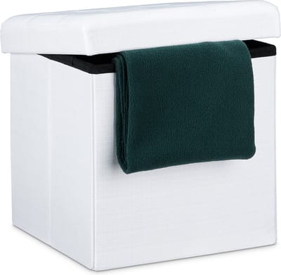 opvouwbare poef met opbergruimte - linnen - 40 liter - voetenbank - tot 300 kg - wit