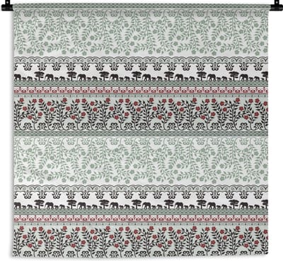 Wandkleed - Wanddoek - Planten - Olifant - Patroon - 180x180 cm - Wandtapijt