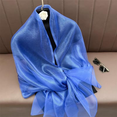 Zijde Wol Sjaal Voor Vrouwen Effen Sjaals Sjaals Wraps Pashmina Hijab Foulard Femme Strand Sjaals Bandana Luxe Poncho 200x70cm blue