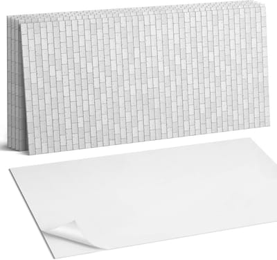 Coloray Plaktegels - Bakstenen muurpatroon Wandtegel Zelfklevend - 60 cm x 30 cm - Wit Plaktegels - 6 stuks - Rechthoek PVC Tegels - Plaktegels Keuken - Zelfklevende Vloertegels Badkamer - Vinyltegels Vloer Zelfklevend - Zelfklevende Wandtegels