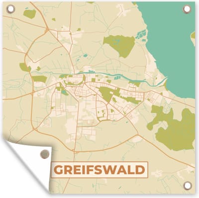 Tuin poster Kaart - Greifswald - Vintage - Plattegrond - Stadskaart - 200x200 cm - Tuindoek