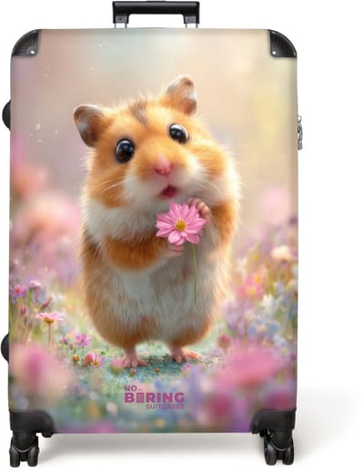 NoBoringSuitcases.com® - Koffer groot - Reiskoffer lichtgewicht - Hamster omringd door bloemen - Rolkoffer met 4 wielen - Grote trolley XL - 98 liter bagage