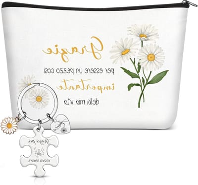 Vriendschapscadeau voor Vrouwen - 2-delige Set met Cosmetica Tas en Sleutelhanger met Daisy Patroon - Originele Verjaardagscadeaus en Kerstcadeaus voor Zussen en Vriendinnen