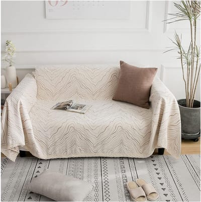 Dikke Chenille Plaid voor Bank en Bed - Beschermhoes & Decoratieve Sprei 180x240cm Beige