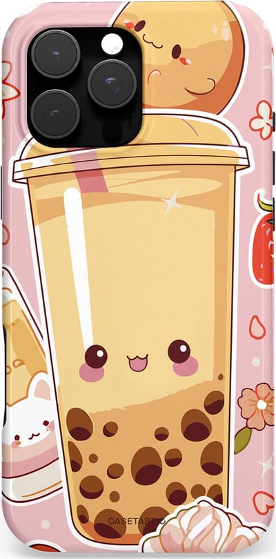 Casetastic Hoesje Geschikt voor Apple iPhone 16 Pro Max Magsafe - Stijlvolle Beschermende Duo-layer Case - Kawaii Thee Design - Bubble Tea