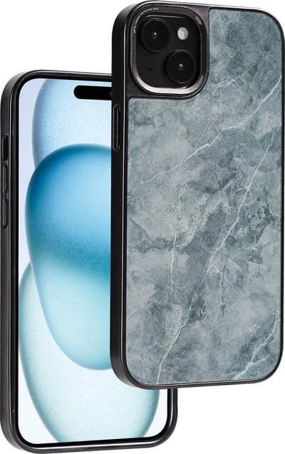 Telefoonhoesje Geschikt voor iPhone 15 hoesje Marmer shockproof backcover Donker Grijs