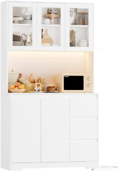 NaevaMi Keukenkast - Buffetkast - Keuken Dressoir - Opbergkasten met Deuren - Opbergkasten Keuken - Inclusief Stopcontacten - LED Verlichting - Verstelbare Planken - 100x38.5x180cm - Wit
