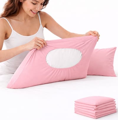 5x Wegwerp Kussensloop Reisset Roze – Disposable Pillow Cover 80x50 cm – Hygiënische Reis Kussenslopen – Ademend Non-Woven – Voor Hotel, Trein, Camping & Ziekenhuis