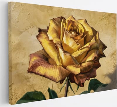 Saammp Canvas Schilderij - Goude Roos - Bloemen - Abstract - 30x20 - Foto op canvas - Wanddecoratie - Muurdecoratie Woonkamer - Kantoor Decoratie