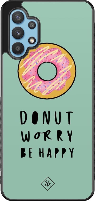 Casimoda® hoesje - Geschikt voor Samsung Galaxy A32 5G - Donut Worry - Zwart TPU Backcover - Snoep - Blauw
