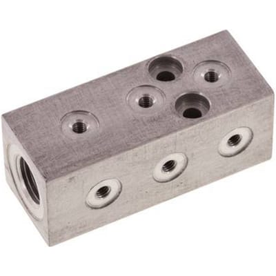 1xG 1/8'' x 9xM3 Aluminium Verdeelblok Eenzijdig 16 Bar - FL2-F-A-018G-M3-9M