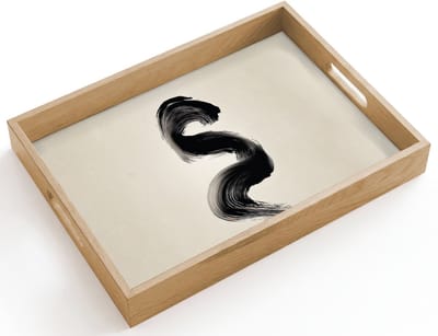 Dienblad hout 40x30 cm - Schootdienblad - Penseelstreek - Zwart - Minimalistisch - Borrelplank rechthoek - Plateau dienbladen