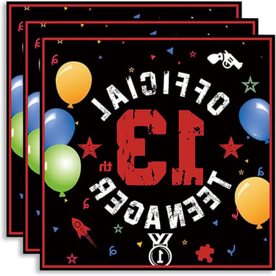 Feestelijke 13e Verjaardag Servetten voor Jongens en Meisjes - 20 Stuks, 33x33cm, Zwart en Rood Decoratie