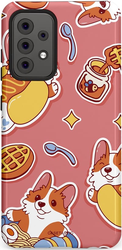 Casetastic Hoesje Geschikt voor Samsung A52 (4G/5G/s) - Stijlvolle Beschermende Duo-layer Case - Corgi snacks