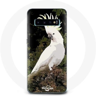 Hoesje - Kaketoes - Samsung Galaxy S10 - Flexibel - Wit - Papegaaien wit