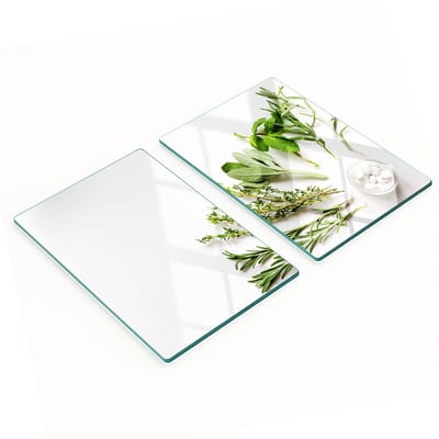 Set van snijplanken van gehard glas met kruidenafbeeldingen, 2x40x52 cm