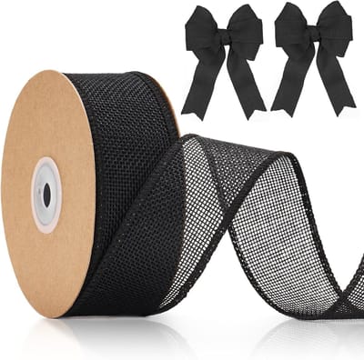 4 cm jute band met draad zwart: cadeaulint voor strikken 10 m lint om te knutselen, jute decoratielint voor rouw, Halloween zwart